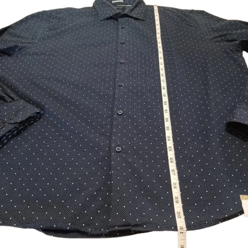 CACTUS MAN Ricky Singh Dark Blue & White Polkadot Long Sleeve Button Front Shirt